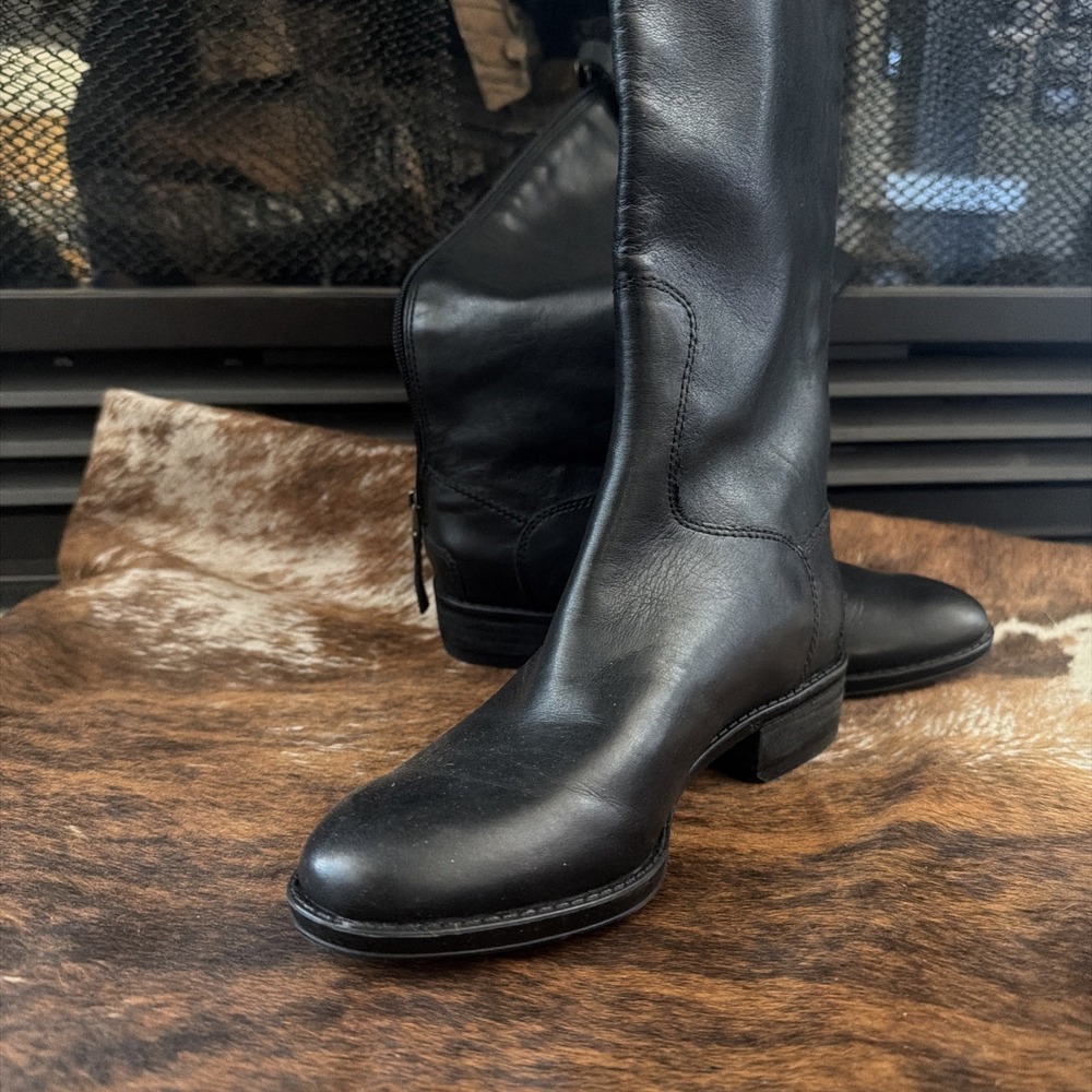 Sam Edelman Womens Penny Black Leather Riding Boots Size 4.5 M Full Zip Tall